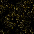 Mustard branches on black background seamless pattern